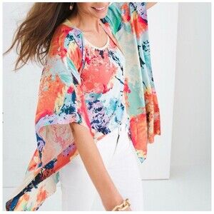 NEW Chico's Watercolor Wild Print Ruana Wrap, a lightweight, open-front jacket